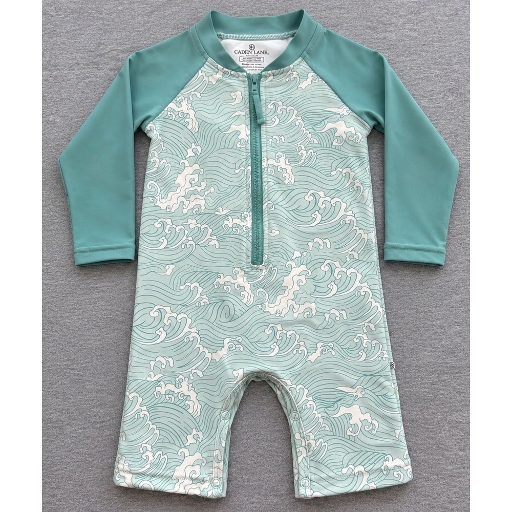 Caden Lane Long Sleeve Swim Rash Guard Suit Green Waves 18-24M MINT